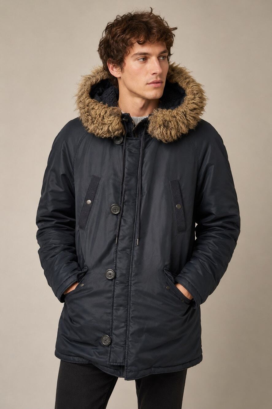 J. Crew Faux Fur Trim Hooded Parka Jacket - Black - Size Large